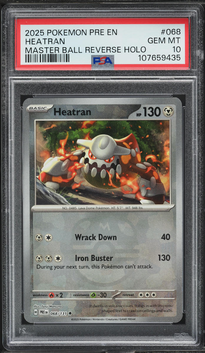 2025 Pokemon SV Prismatic Evolutions Master Ball Holo Heatran #68 PSA 10 GEM