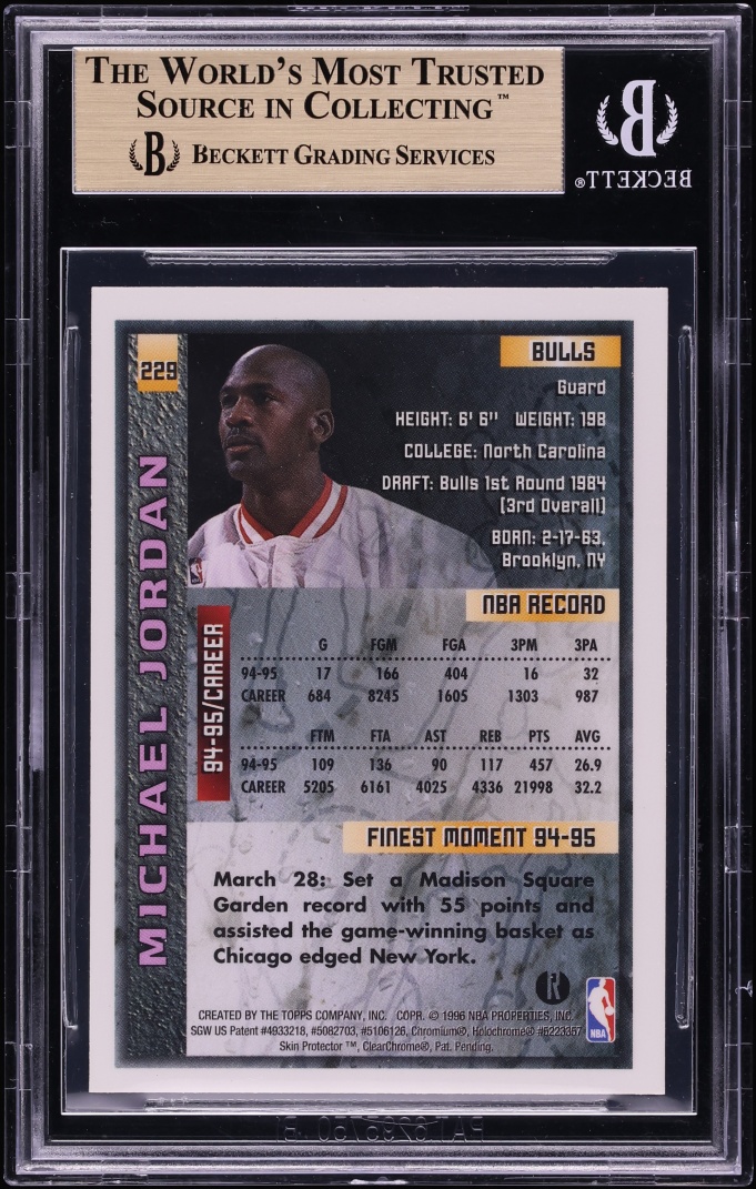1995 Finest Refractor Michael Jordan #229 BGS 9.5 GEM MINT
