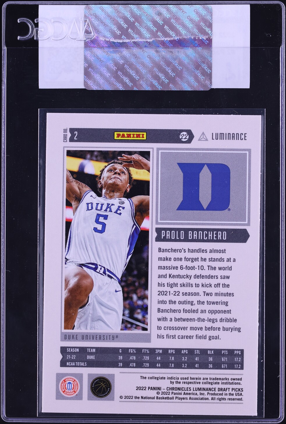 2022 Panini Chronicles Draft Picks Luminance Paolo Banchero ROOKIE #2 CGC AUTH