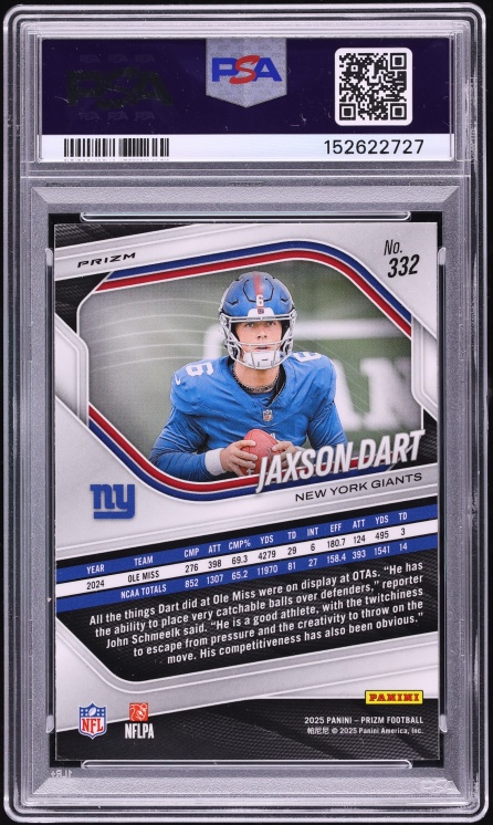 2025 Panini Prizm Lazer Jaxson Dart ROOKIE #332 PSA 9 MINT