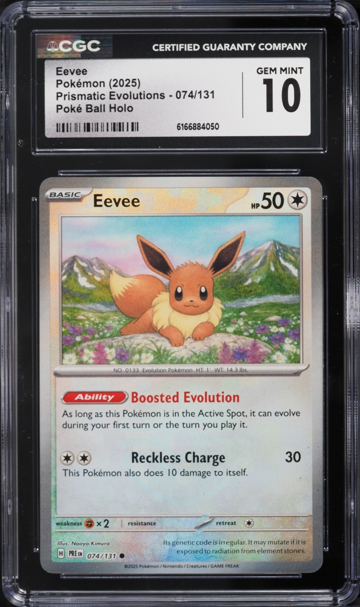 2025 Pokemon Scarlet & Violet Prismatic Evolutions Poke Ball Holo Eevee #74 CGC 10 GEM MINT