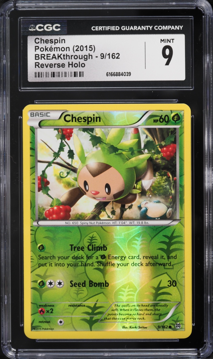 2015 Pokemon BREAKthrough Reverse Holo Chespin #9 CGC 9 MINT