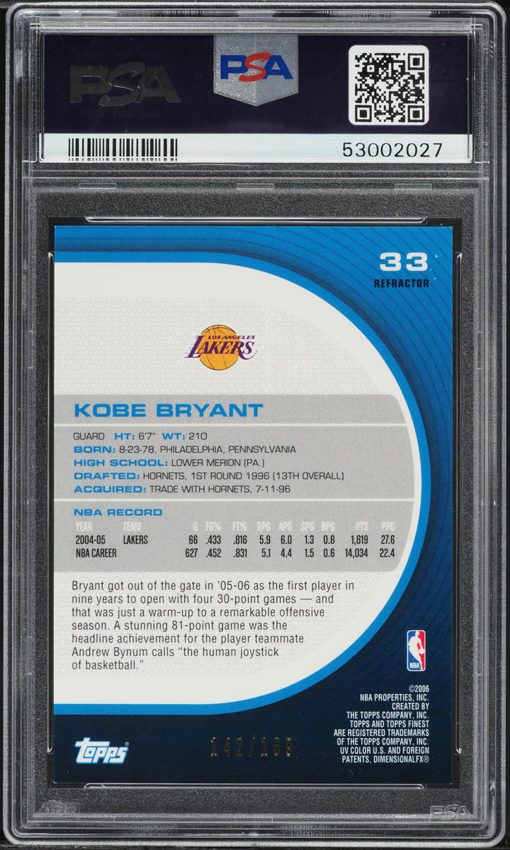 2005 Finest Red Refractor Kobe Bryant /169 #33 PSA 8 NM-MT