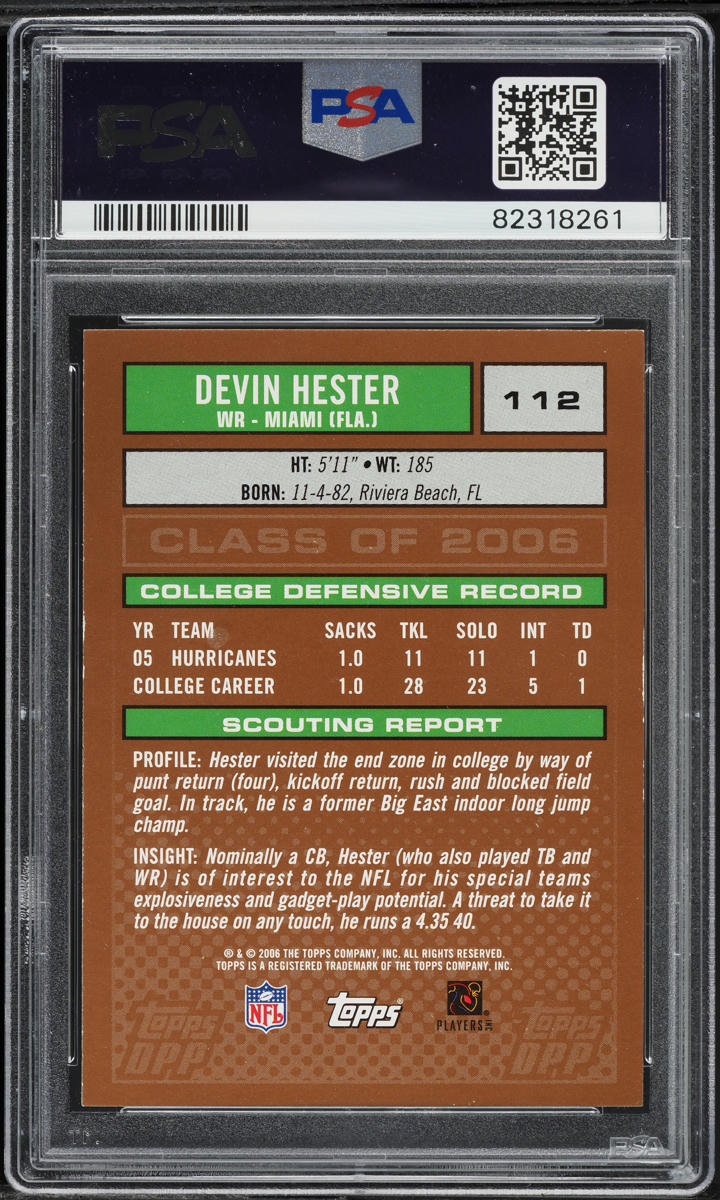 2006 Topps Draft Picks & Prospects Devin Hester ROOKIE #112 PSA 8 NM-MT
