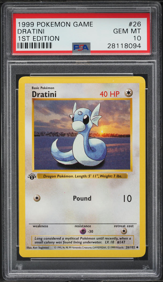 1999 Pokemon Base Set Shadowless 1st Edition Dratini #26 PSA 10 GEM MINT