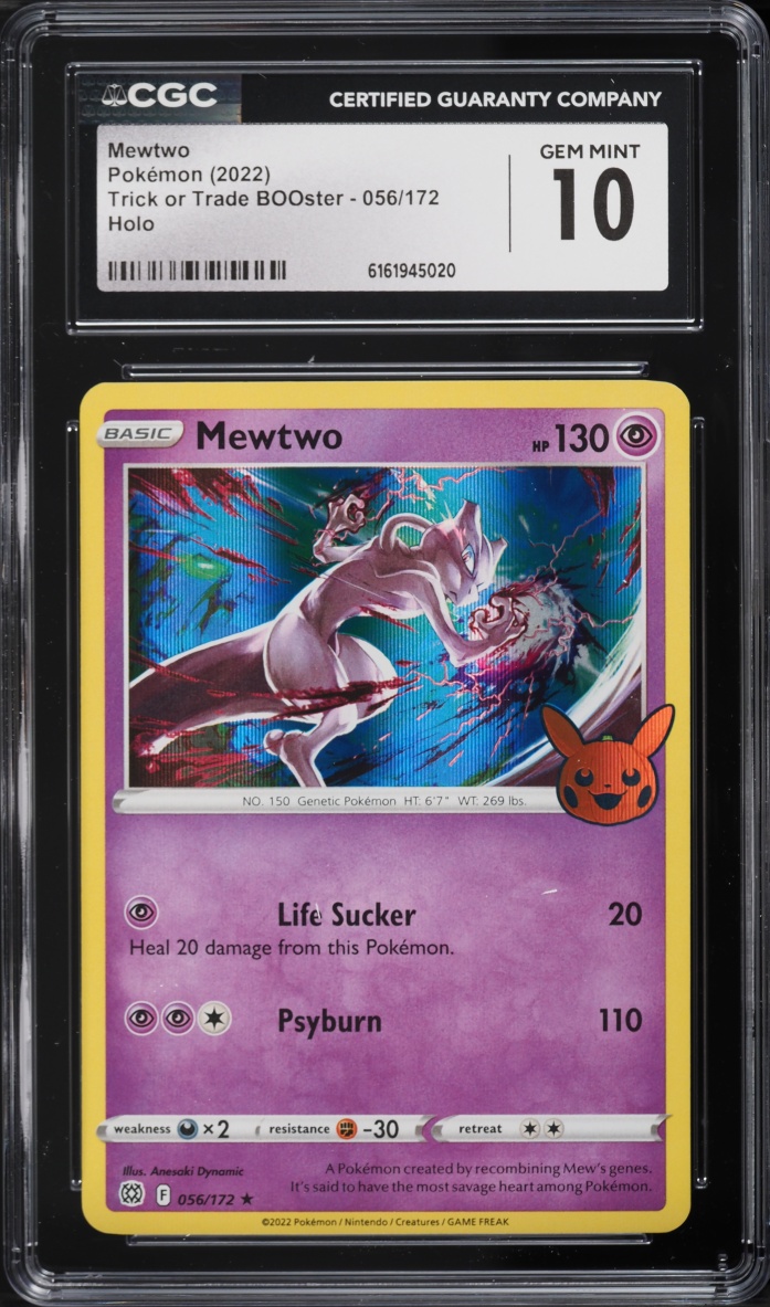 2022 Pokemon Sword & Shield Trick Or Trade BOOster Holo Mewtwo #56 CGC 10 GEM MINT