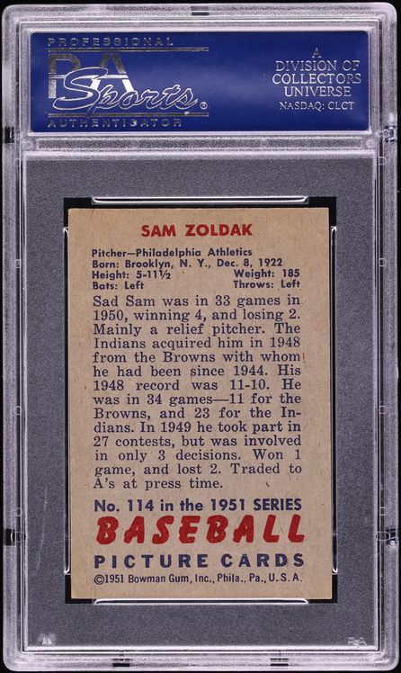 1951 Bowman Sam Zoldak #114 PSA 7 NRMT