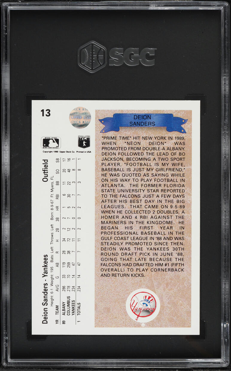 1990 Upper Deck Deion Sanders ROOKIE #13 SGC 10 GEM MINT