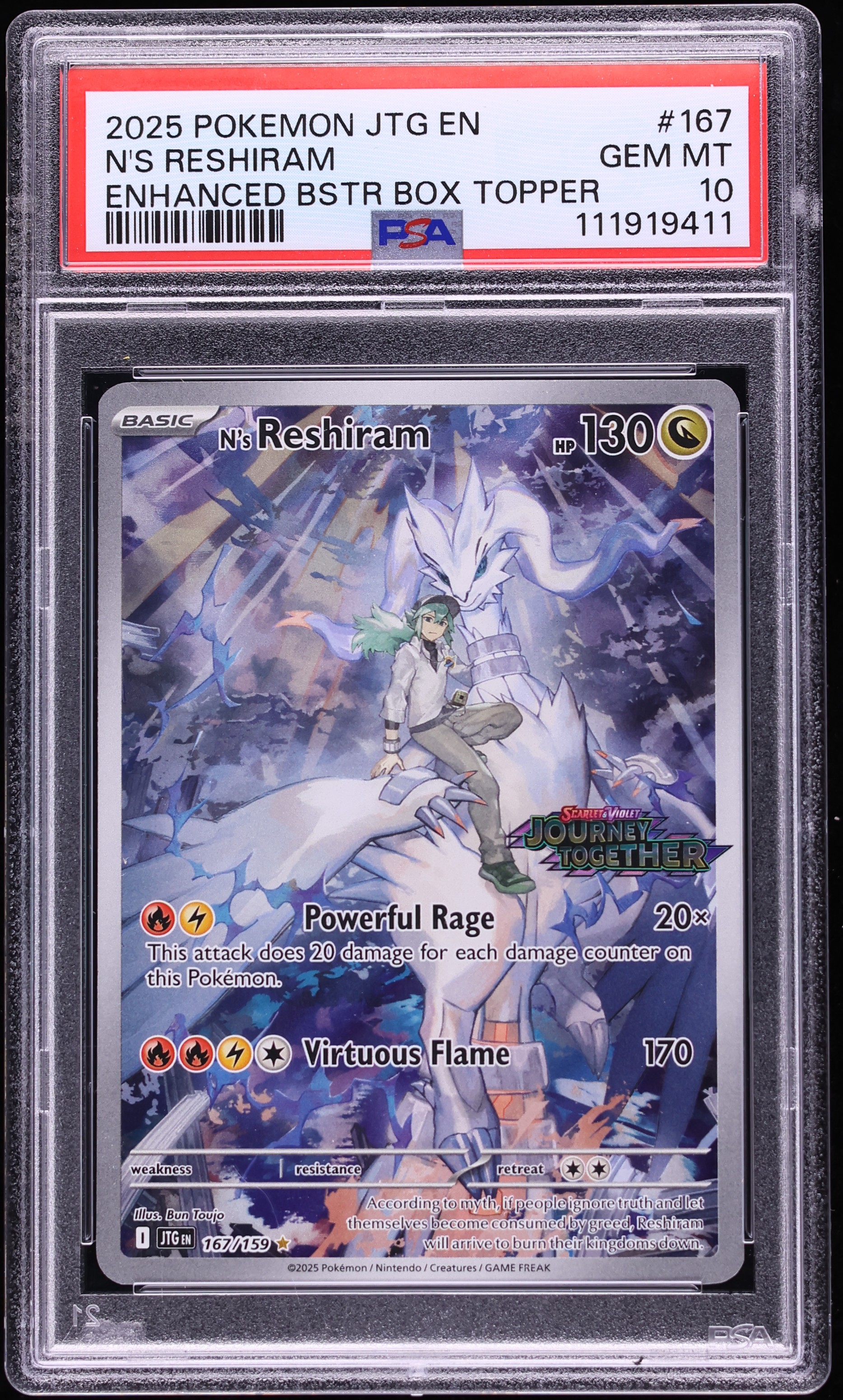 2025 Pokemon SV Journey Together Enhanced Booster Display IR N's Reshiram #167 PSA 10 GEM MINT