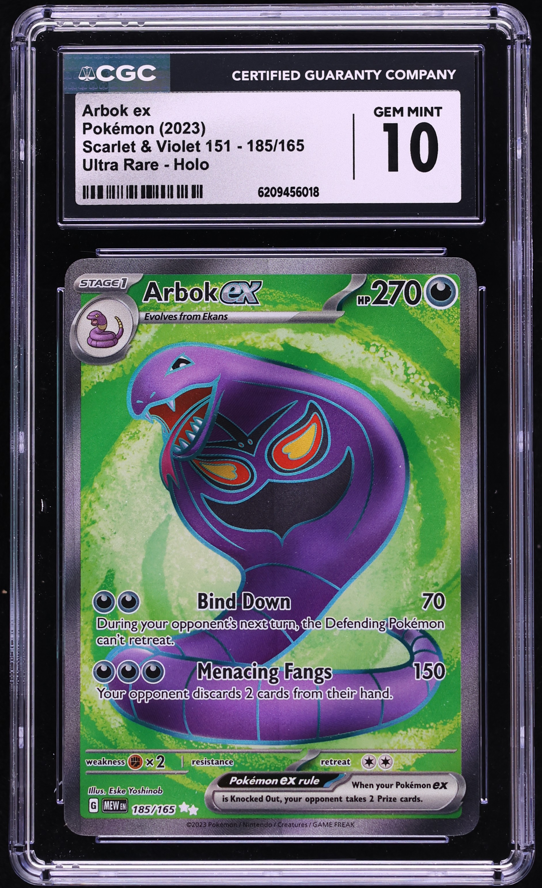 2023 Pokemon Scarlet & Violet 151 Full Art Arbok EX #185 CGC 10 GEM MINT