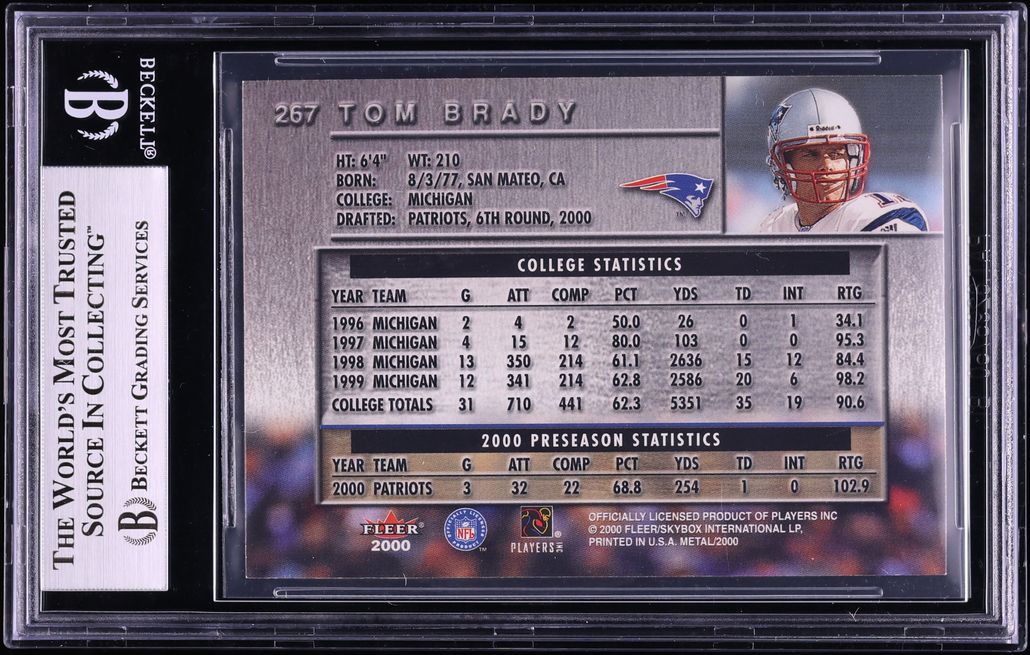 2000 Metal Football Tom Brady ROOKIE #267 BGS 8 NM-MT
