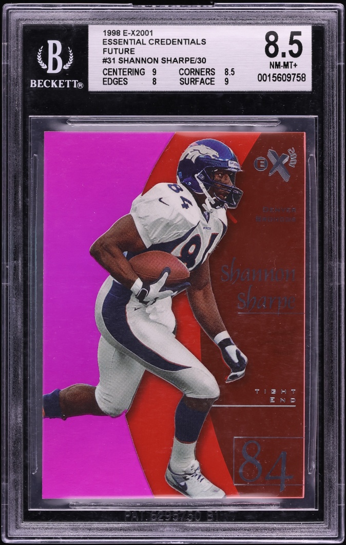 1998 Skybox E-X2001 Essential Credentials Future Shannon Sharpe /30 #31 BGS 8.5 NM-MT+