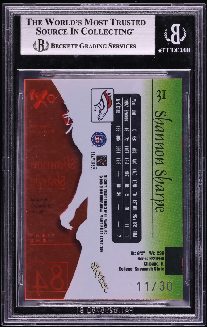 1998 Skybox E-X2001 Essential Credentials Future Shannon Sharpe /30 #31 BGS 8.5 NM-MT+ - Photo 2