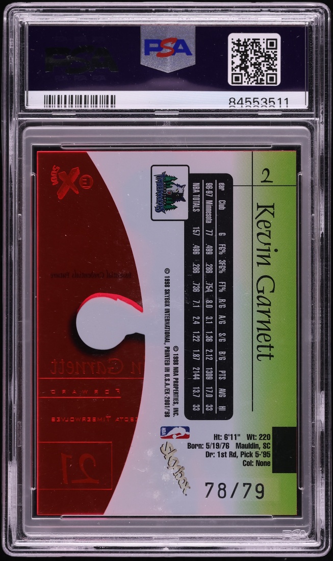 1997 Skybox E-X 2001 Essential Credentials Future Kevin Garnett /79 #2 PSA 6 EXMT - Photo 2