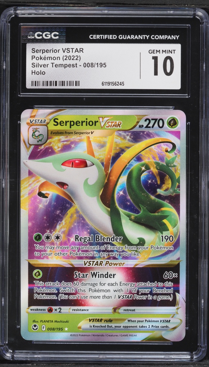 2022 Pokemon Sword & Shield Silver Tempest Holo Serperior VSTAR #8 CGC 10 GEM MINT