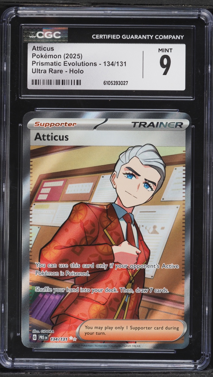 2025 Pokemon Scarlet & Violet Prismatic Evolutions Full Art Atticus #134 CGC 9 MINT