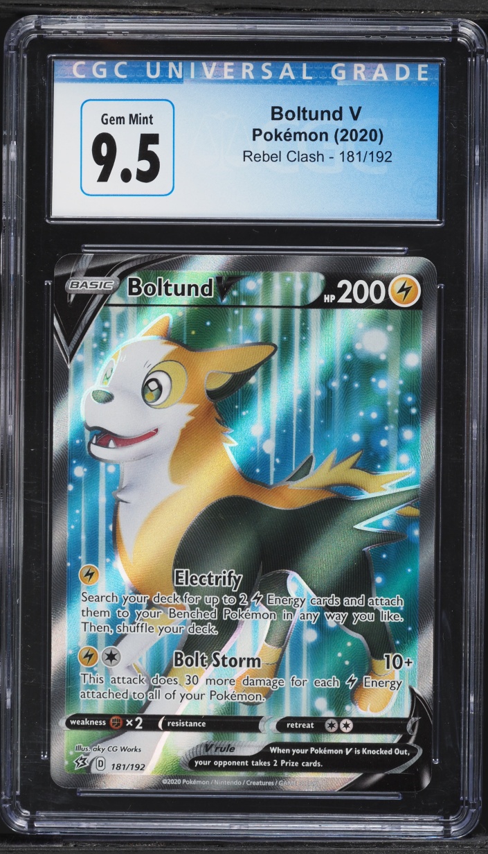 2020 Pokemon Sword & Shield Rebel Clash Full Art Boltund V #181 CGC 9.5 GEM MINT