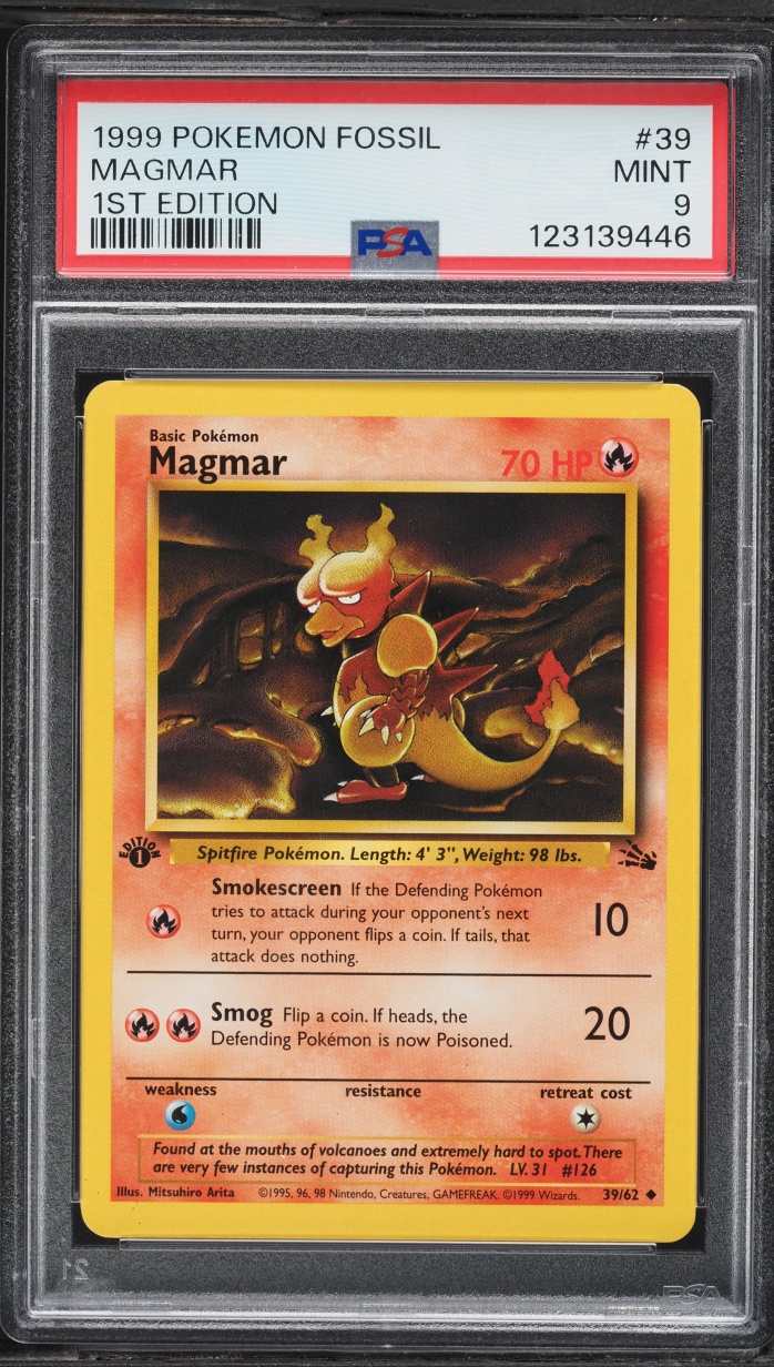 1999 Pokemon Fossil 1st Edition Magmar #39 PSA 9 MINT