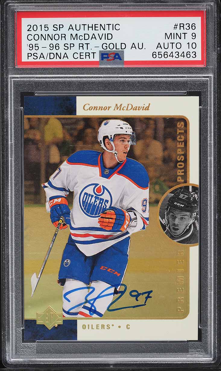 2015 SP Authentic '95 Retro Gold Connor McDavid ROOKIE AUTO DNA 10 #R36 PSA 9 MINT