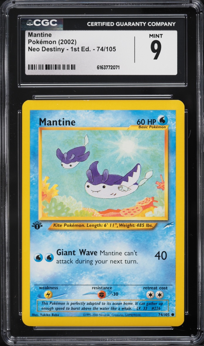 2002 Pokemon Neo Destiny 1st Edition Mantine #74 CGC 9 MINT