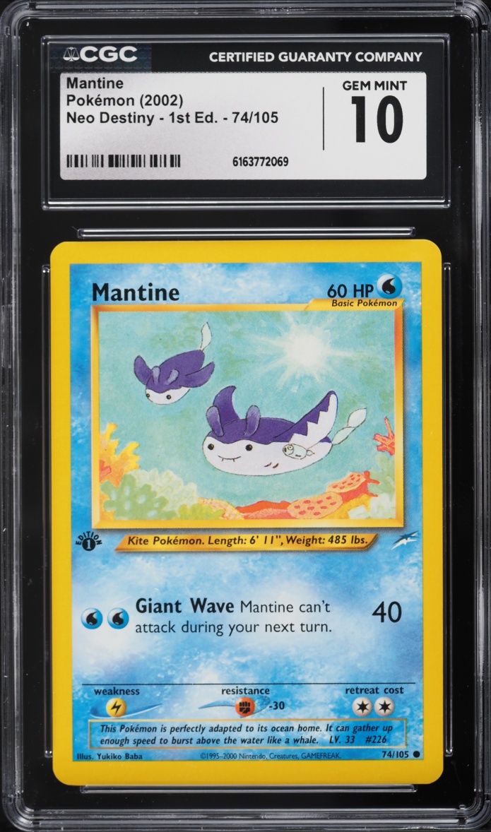 2002 Pokemon Neo Destiny 1st Edition Mantine #74 CGC 10 GEM MINT