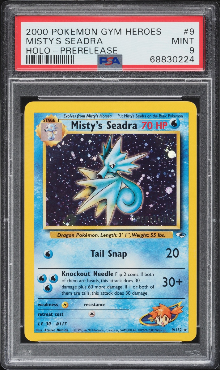 2000 Pokemon Gym Heroes Prerelease Holo Misty's Seadra #9 PSA 9 MINT