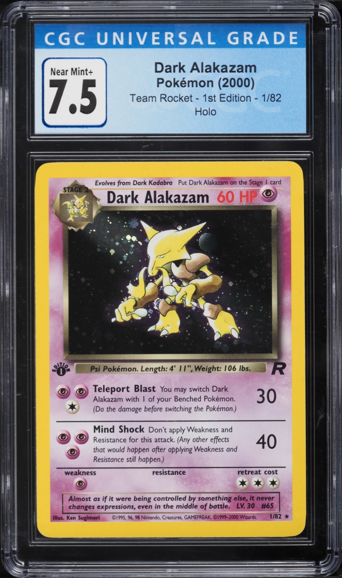 2000 Pokemon Team Rocket 1st Edition Holo Dark Alakazam #1 CGC 7.5 NRMT+