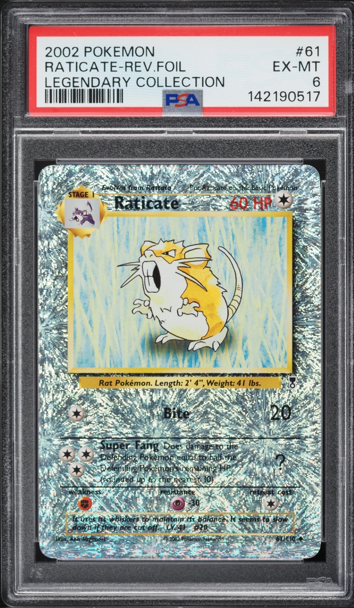2002 Pokemon Legendary Collection Reverse Holo Raticate #61 PSA 6 EXMT