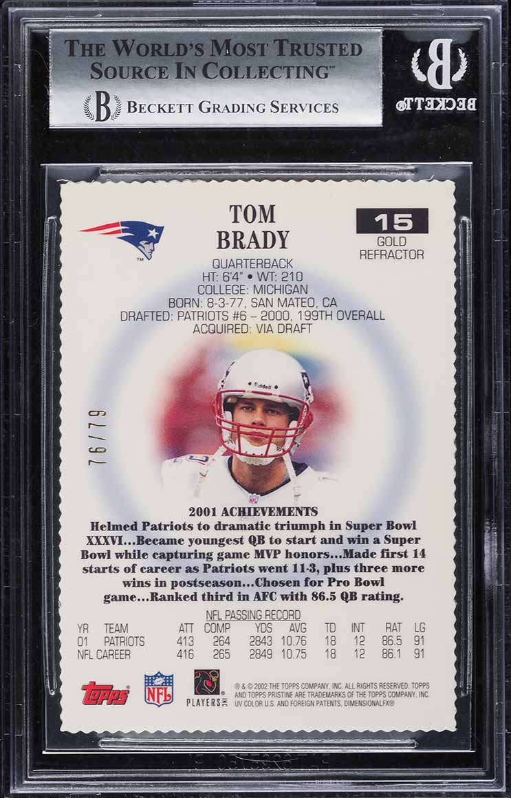 2002 Topps Pristine Gold Refractor Tom Brady /79 #15 BGS 8.5 NM-MT+