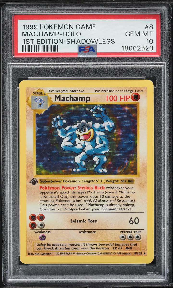1999 Pokemon Base Set Shadowless 1st Edition Holo Machamp #8 PSA 10 GEM MINT