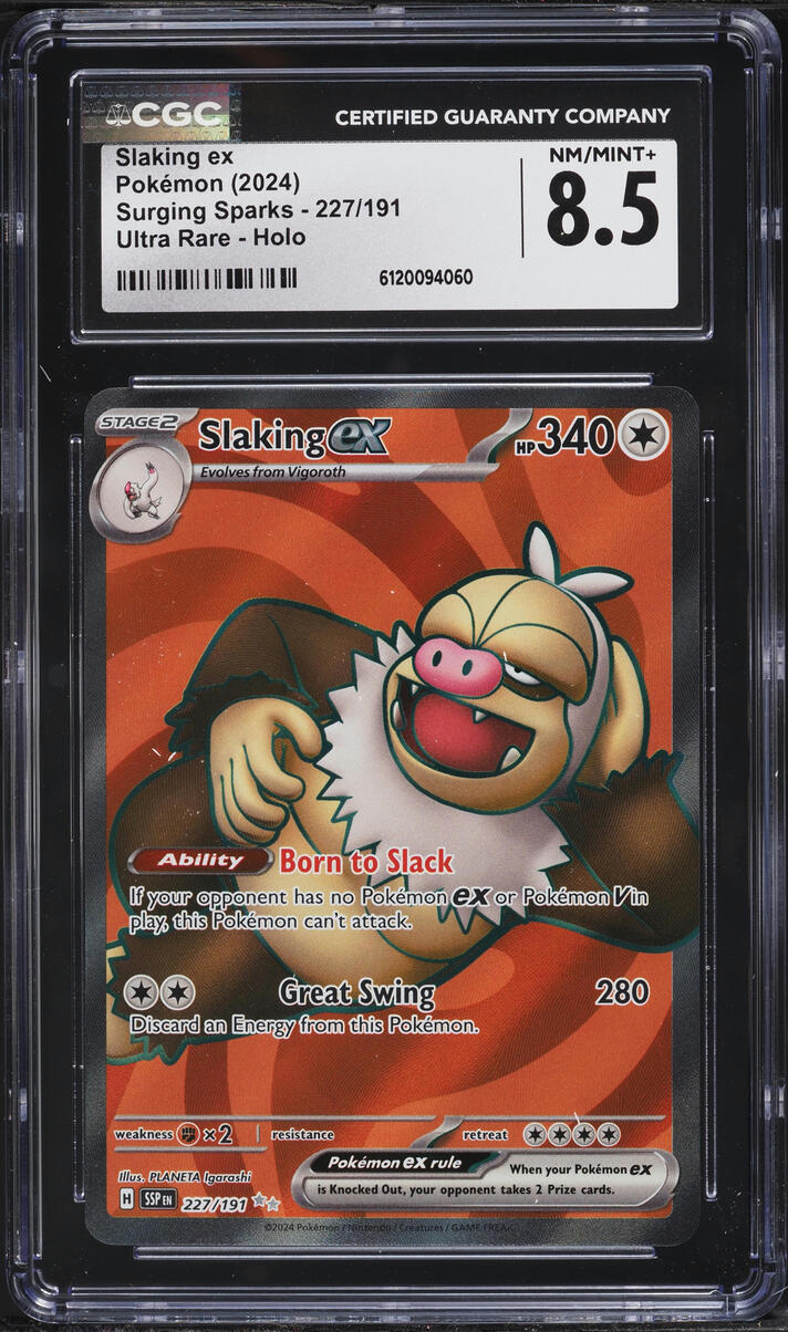 2024 Pokemon Scarlet & Violet Surging Sparks Full Art Slaking ex #227 CGC 8.5 NM-MT+