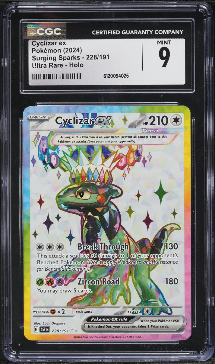 2024 Pokemon Scarlet & Violet Surging Sparks Full Art Cyclizar ex #228 CGC 9 MINT