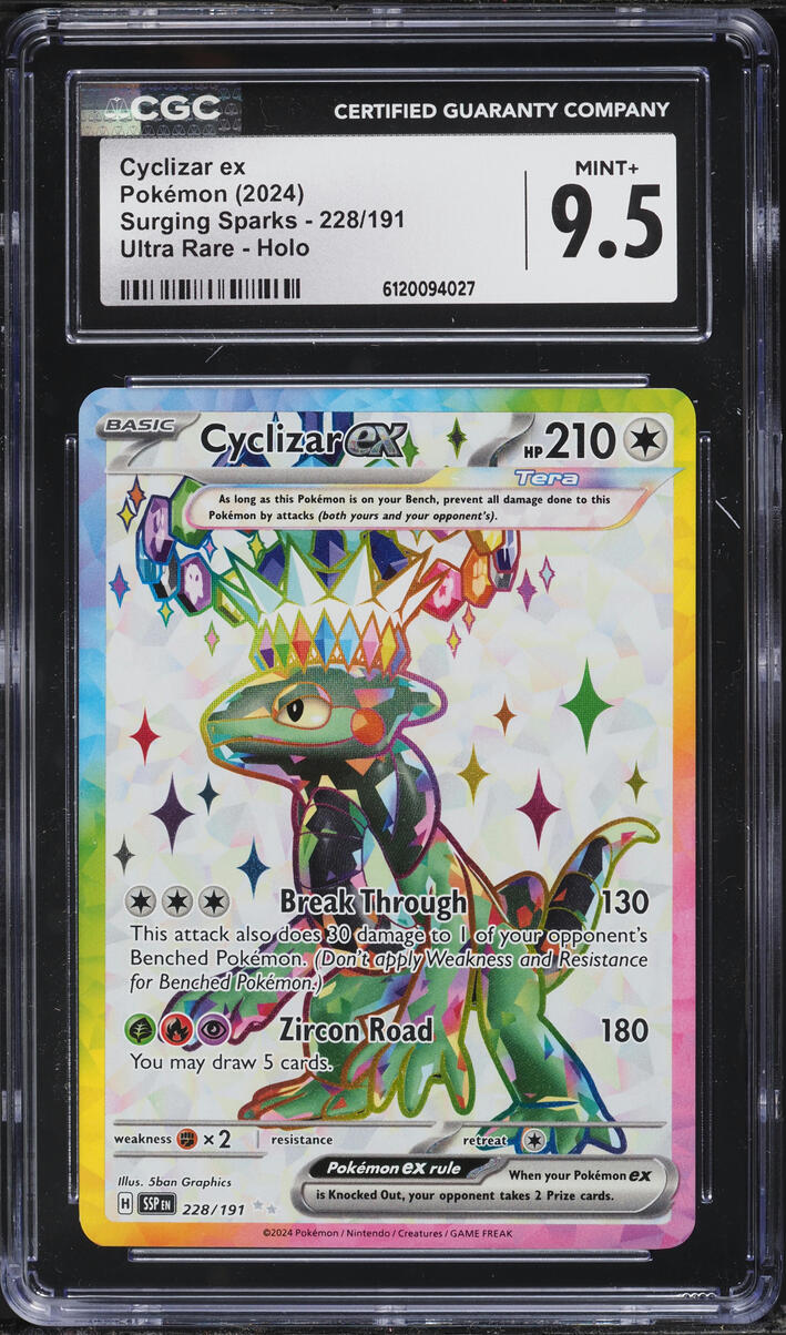 2024 Pokemon Scarlet & Violet Surging Sparks Full Art Cyclizar ex #228 CGC 9.5 MINT+