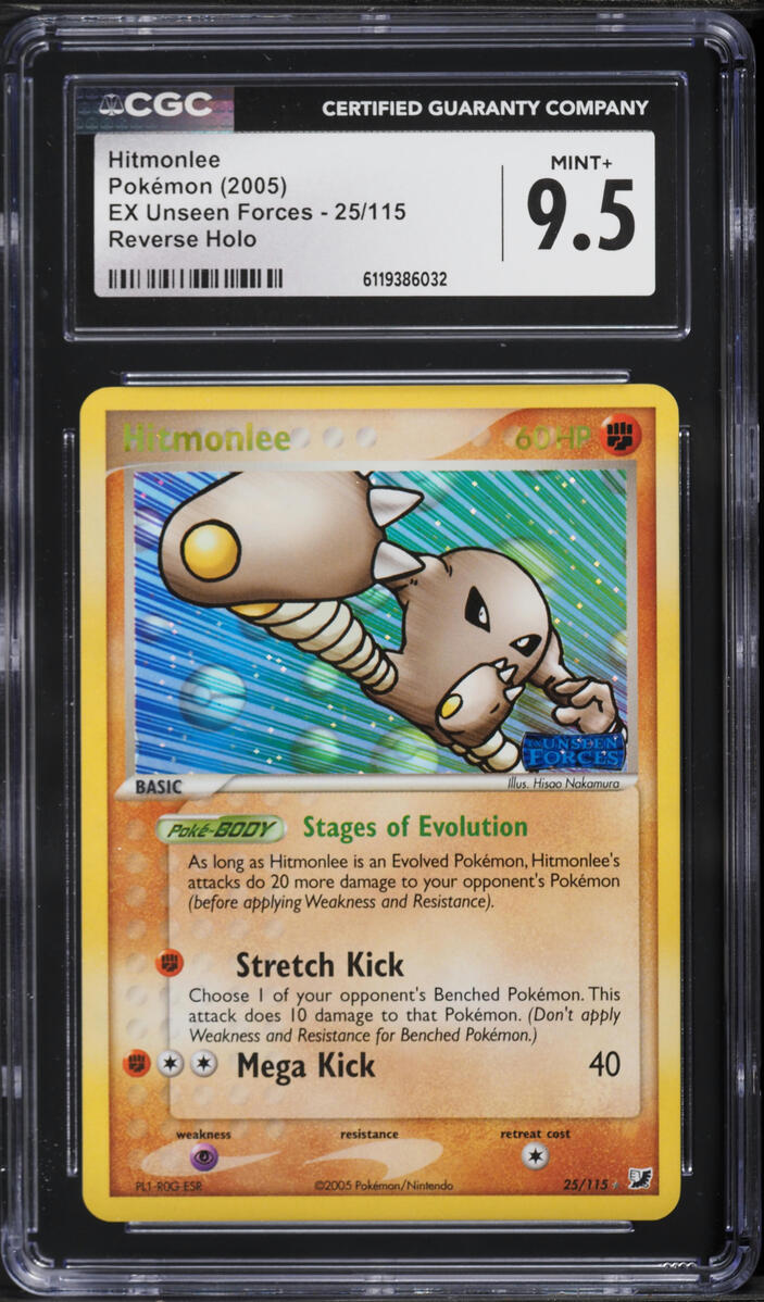 2005 Pokemon EX Unseen Forces Reverse Holo Hitmonlee #25 CGC 9.5 MINT+