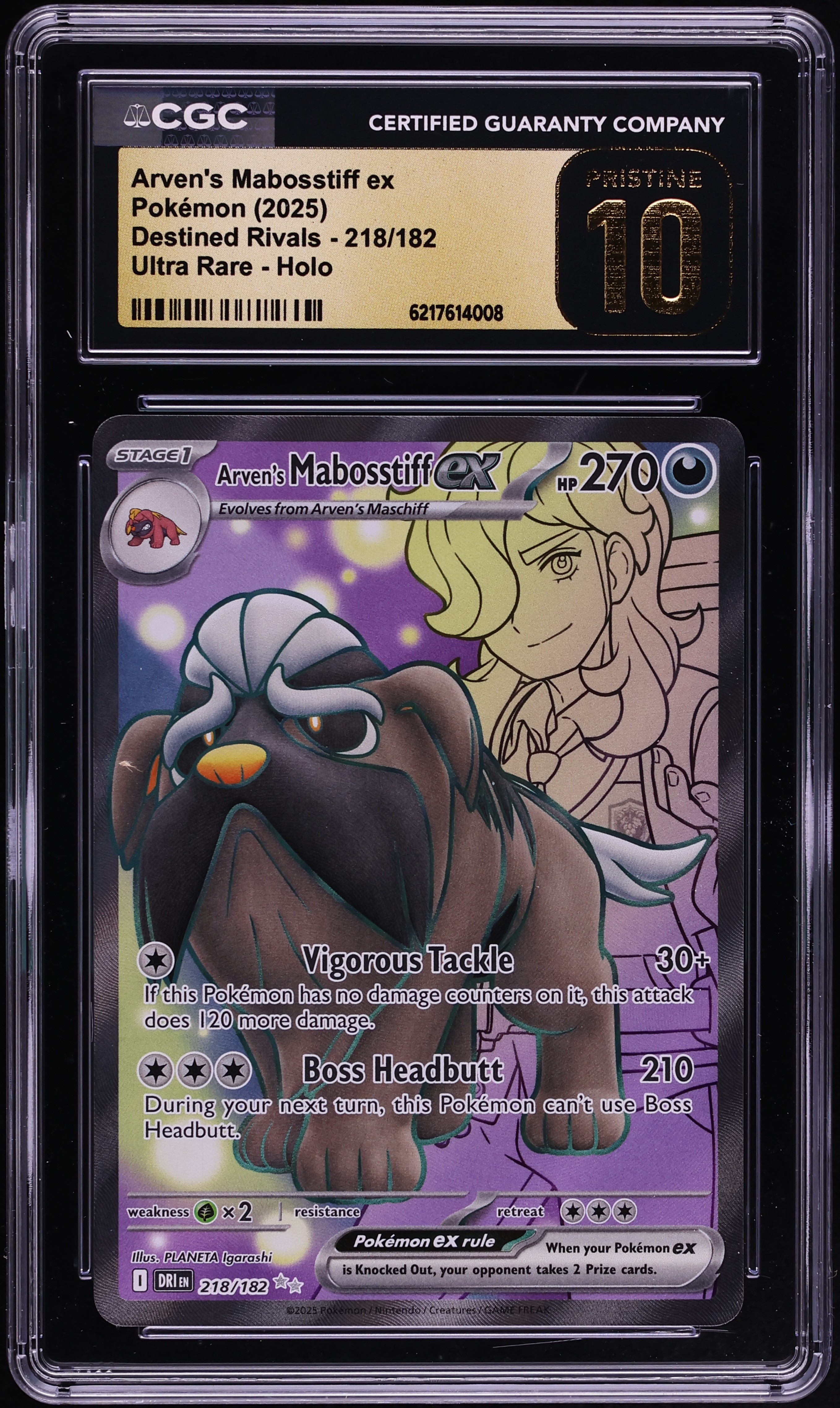 2025 Pokemon SV Destined Rivals Full Art Arven's Mabosstiff EX #218 CGC 10 PRISTINE