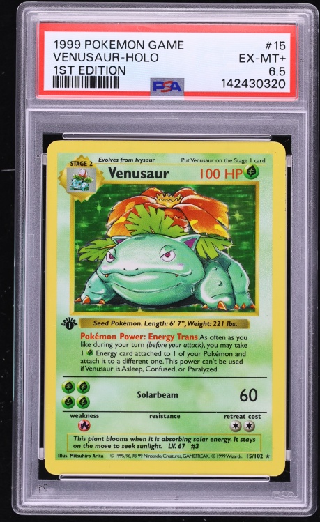1999 Pokemon Base Set Shadowless 1st Edition Holo Venusaur #15 PSA 6.5 EXMT+