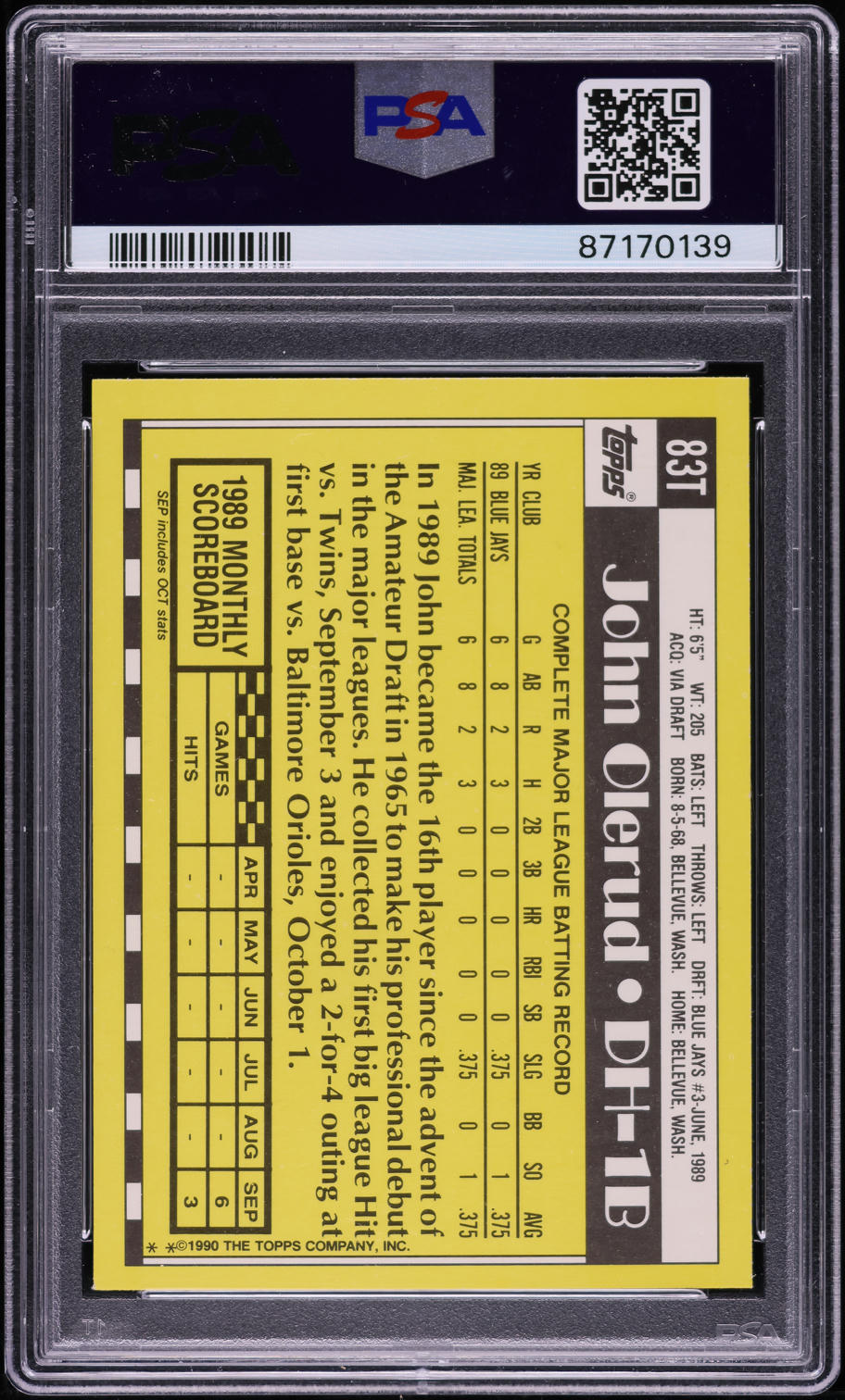 1990 Topps Traded John Olerud ROOKIE #83T PSA 9 MINT