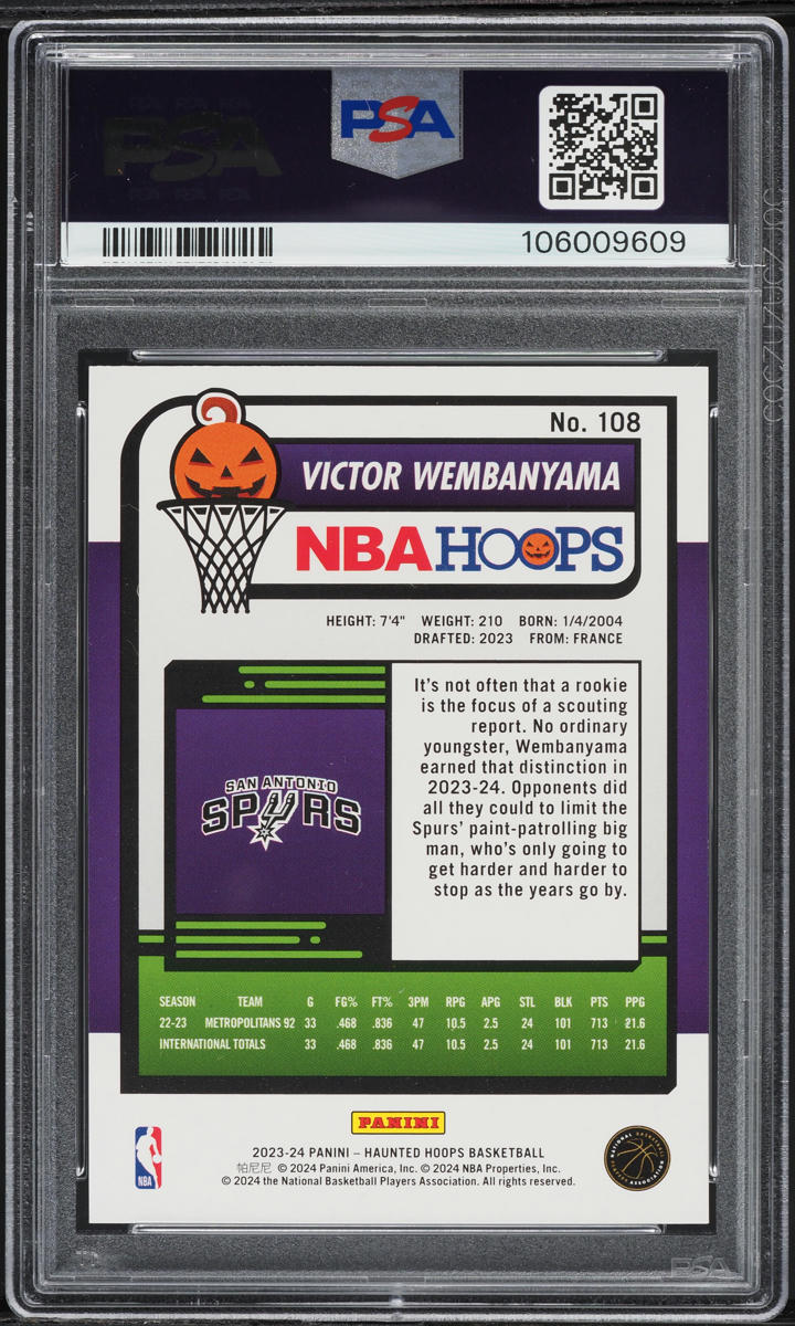 2023 Haunted Hoops Holo Candy Victor Wembanyama ROOKIE #108 PSA 10 GEM MINT
