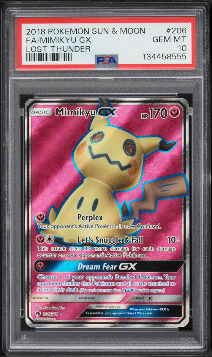 2018 Pokemon Sun & Moon Lost Thunder Full Art Mimikyu GX #206 PSA 10 GEM MINT