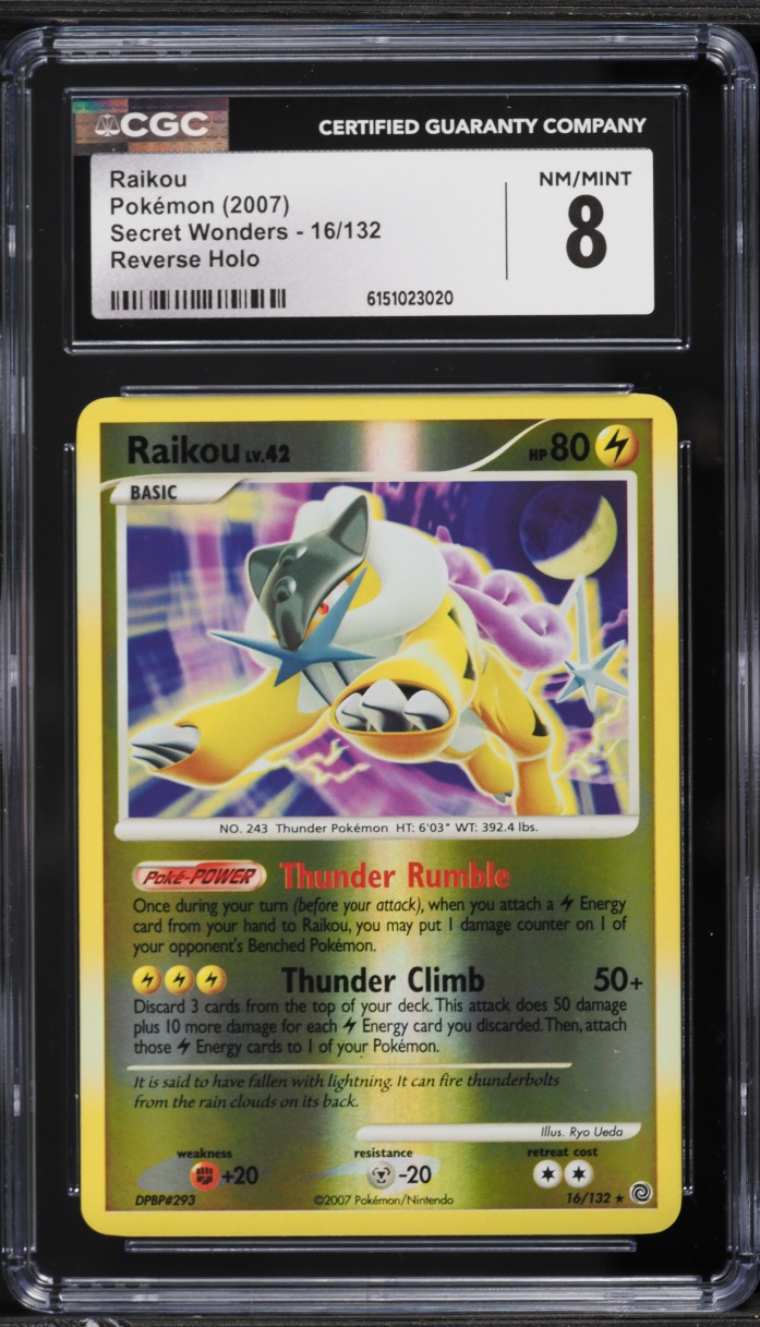 2007 Pokemon Diamond & Pearl Secret Wonders Reverse Holo Raikou #16 CGC 8 NM-MT