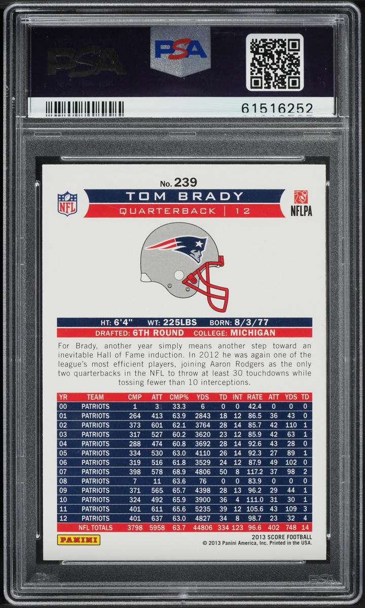 2013 Score Football Tom Brady #239 PSA 10 GEM MINT