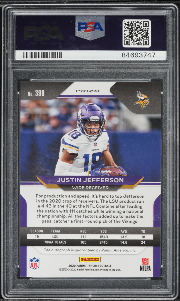 2020 Panini Prizm Silver Justin Jefferson ROOKIE AUTO DNA 10 #398 PSA 10 GEM