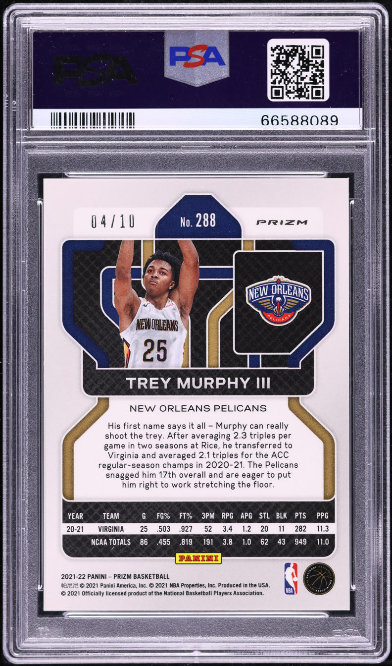 2021 Panini Prizm Gold Trey Murphy III ROOKIE /10 #288 PSA 10 GEM MINT
