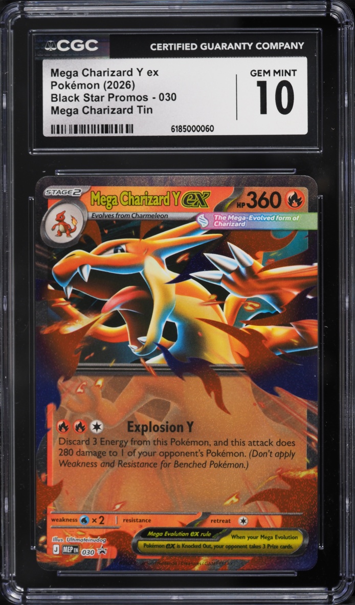 2026 #30 Mega Charizard Y Ex CGC 10 Pokemon Mega Evolution Black Star Promo Tin