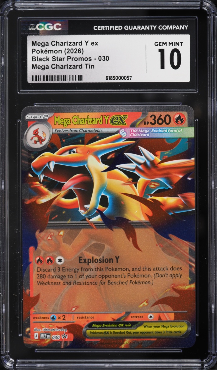 2026 #30 Mega Charizard Y Ex CGC 10 Pokemon Mega Evolution Black Star Promo Tin