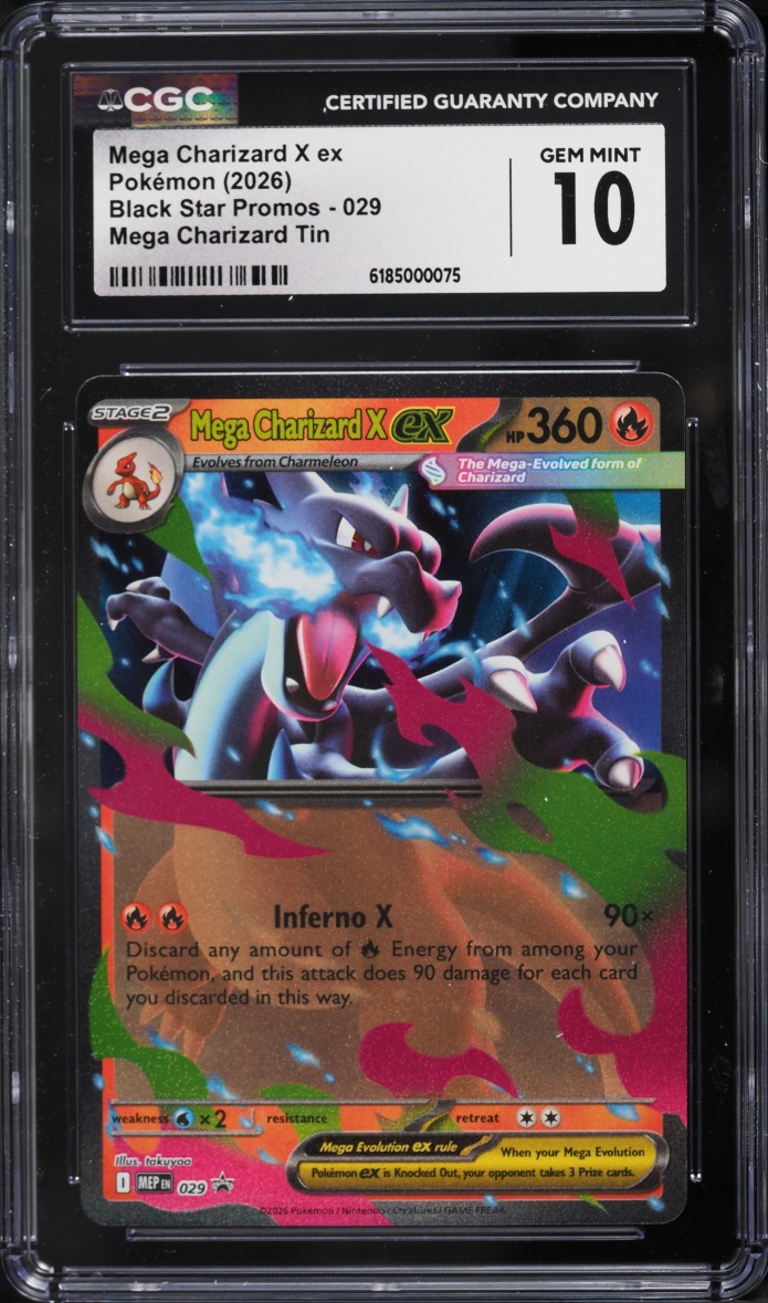 2026 #29 Mega Charizard X Ex CGC 10 Pokemon Mega Evolution Black Star Promo Tin