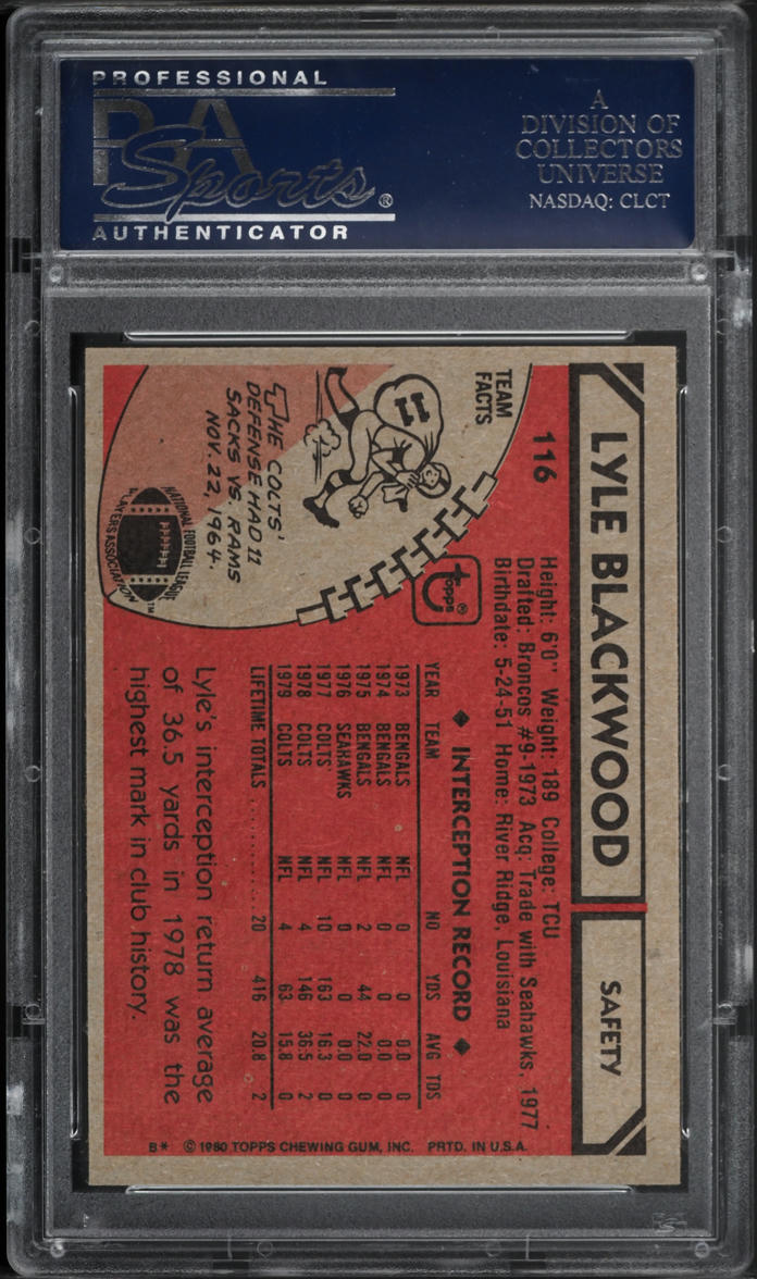 1980 Topps Football Lyle Blackwood #116 PSA 10 GEM MINT
