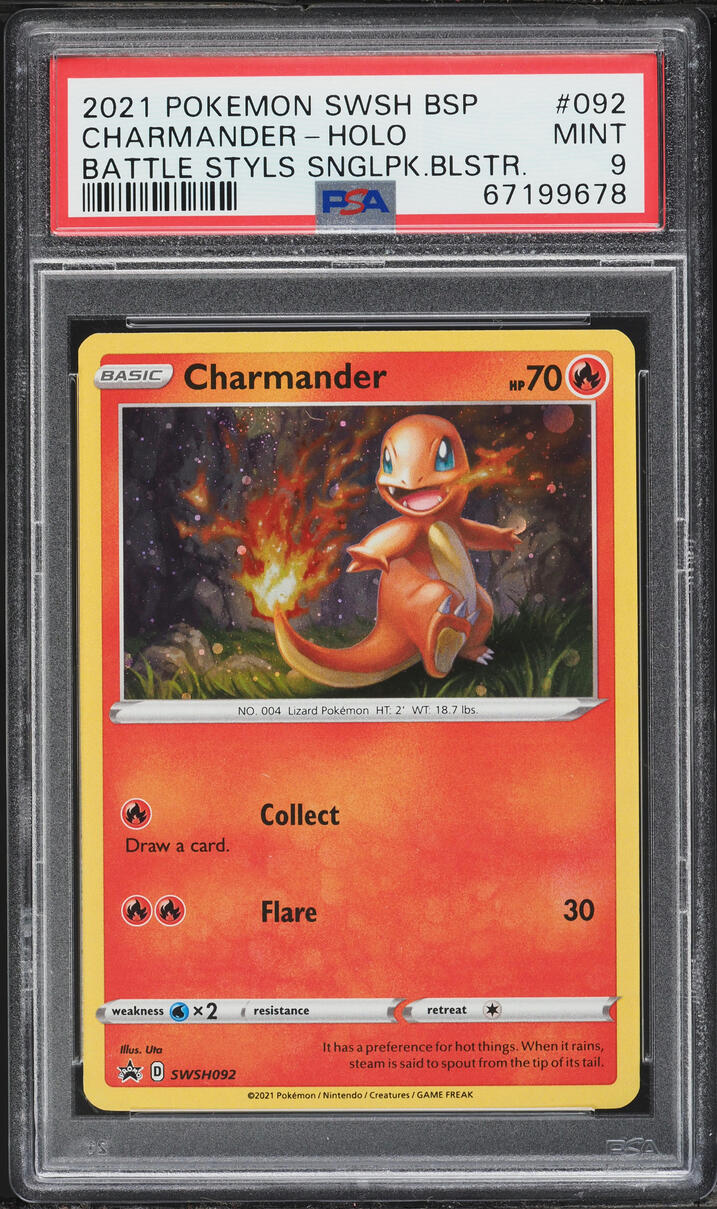 2021 Pokemon Sword & Shield Black Star Promo Battle Styles Holo Charmander #92 PSA 9 MINT