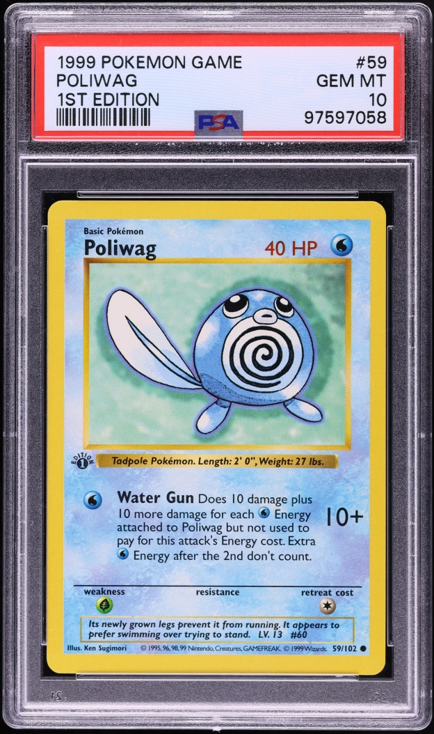 1999 Pokemon Base Set Shadowless 1st Edition Poliwag #59 PSA 10 GEM MINT