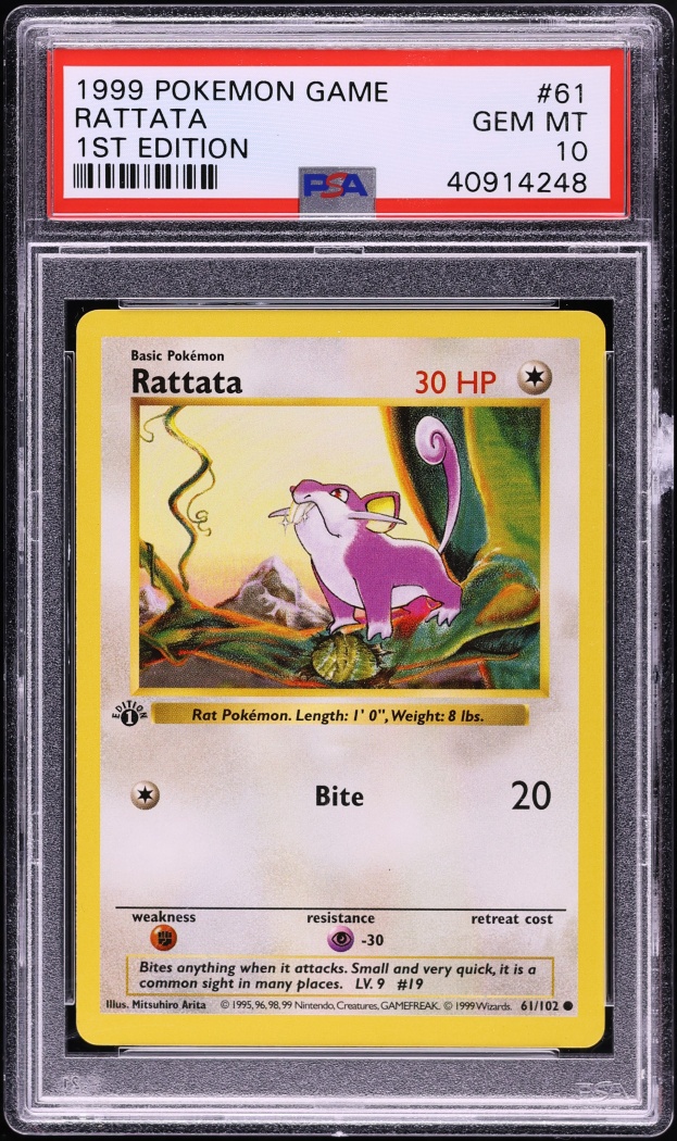 1999 Pokemon Base Set Shadowless 1st Edition Rattata #61 PSA 10 GEM MINT